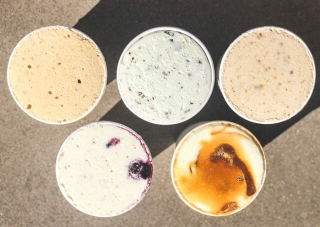 five ice cream pints open with view from top-Salt and Straw Ice Cream delivery Review-mealfinds