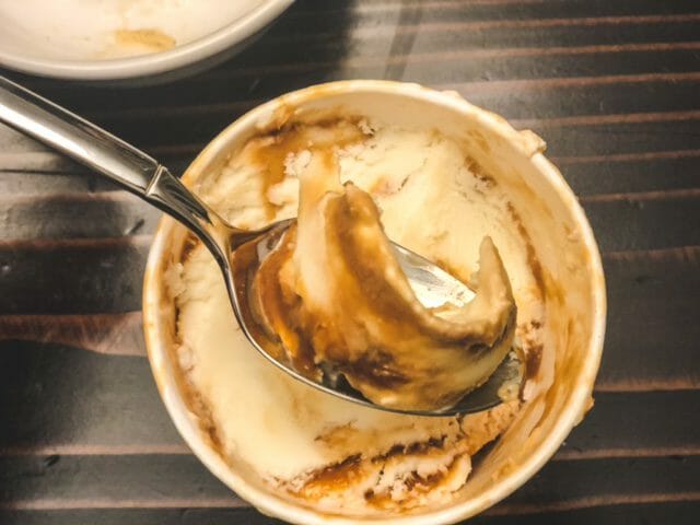 sea salt with caramel ribbons ice cream-salt and straw ice cream review-mealfinds